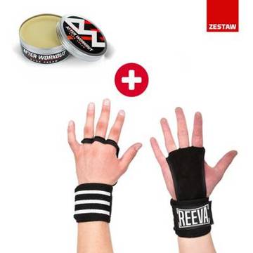 Zestaw Skórki Gimnastyczne Reeva Kangaroo Grips Elastic Wraps Czarne  + After Workout Hand Cream 100 ml