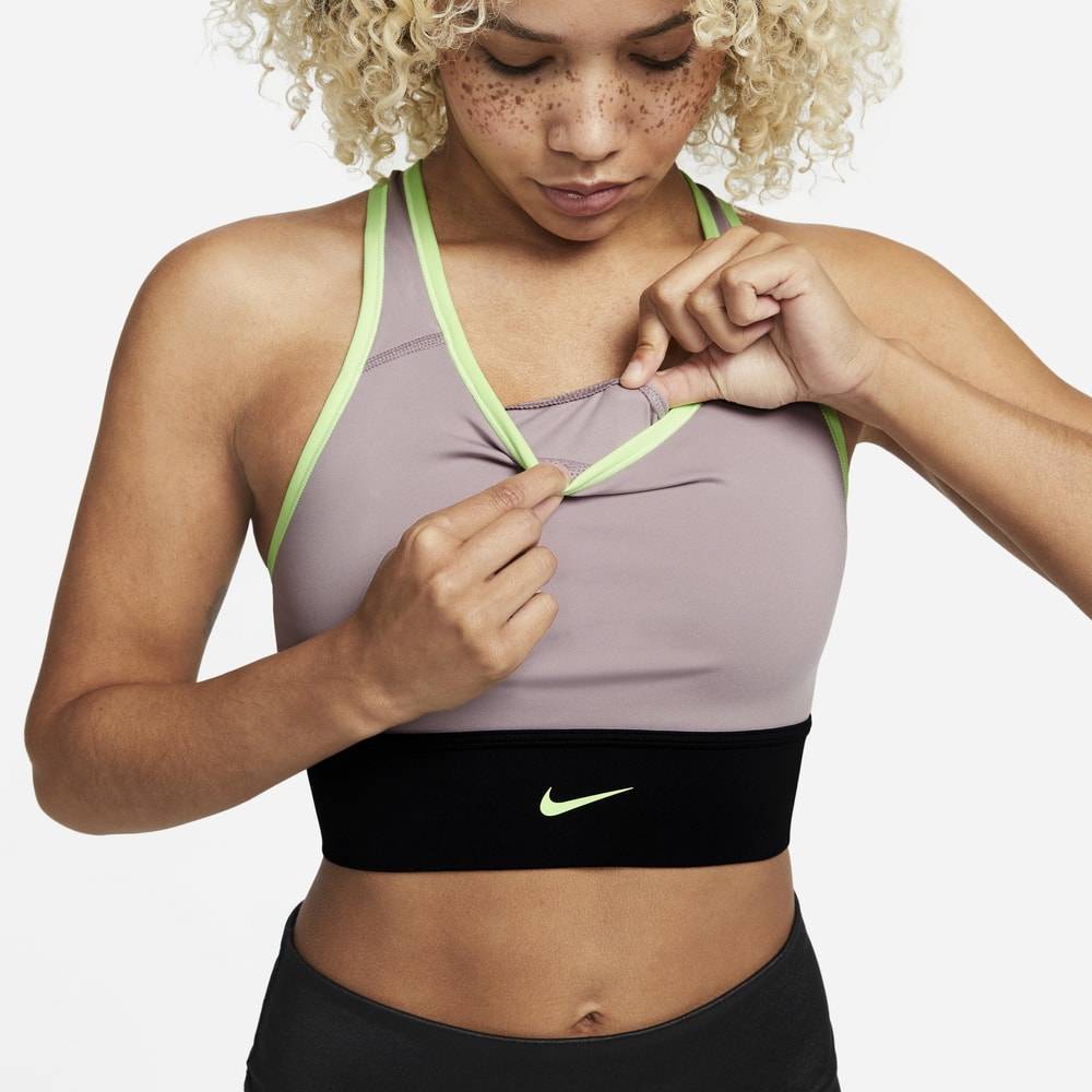 Nike Swoosh Longline Women's Medium-Support Sports Bra czarno-fioletowy, Outlet training clothes \ Sports bras