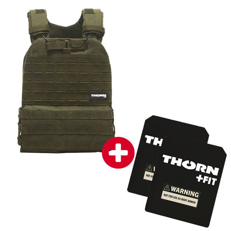 Tactical Vest Set Thorn Fit GREEN + Set of Thorn Fit Plates [Murph Man 20lbs / 9 kg]