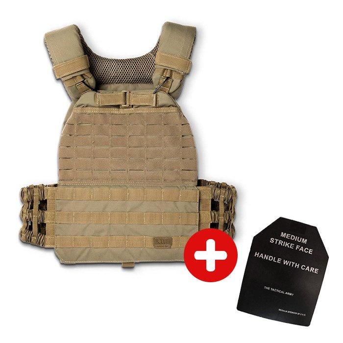 Zestaw - Kamizelka Taktyczna 5.11 TacTec™ Plate Carrier Piaskowa (Sandstone) + Komplet Wkładów RxVest RX Athletic Gear 9 kg