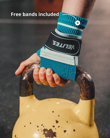 Skórki gimnastyczne Velites Quad Pro + Wrist Wraps - niebieskie