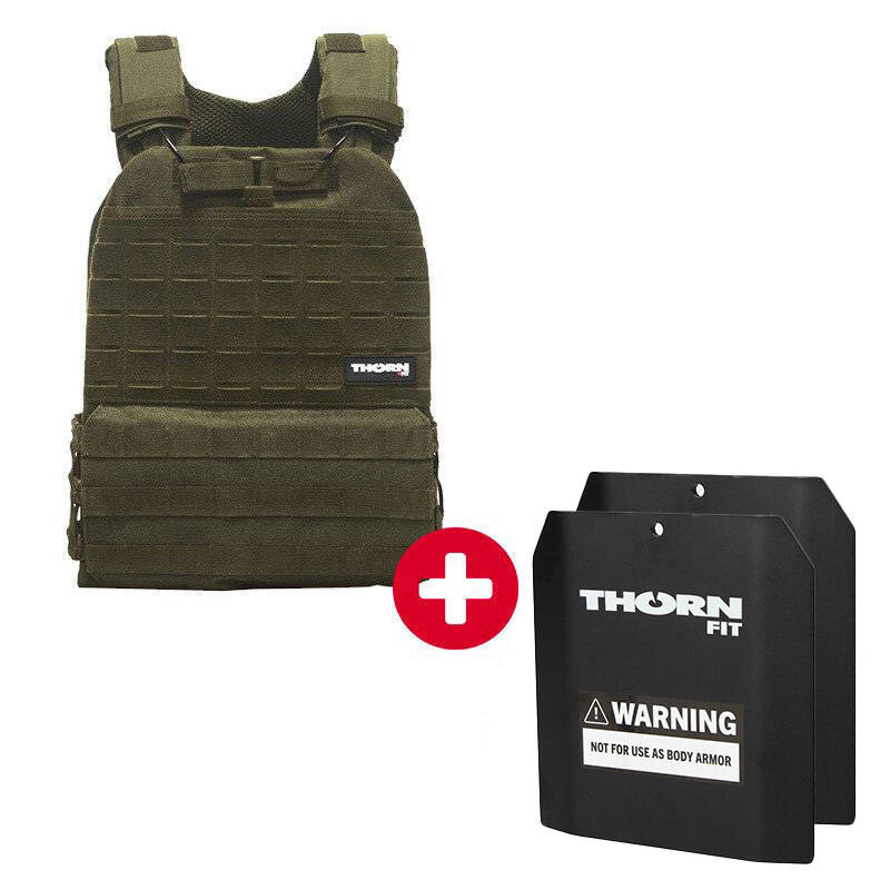 Tactical Vest Set Thorn Fit GREEN + Set of Thorn Fit Plates [Murph Man 20lbs / 9 kg]