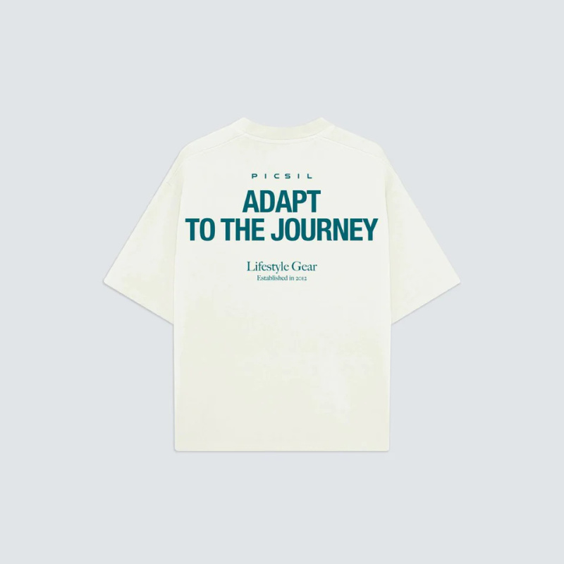 Koszulka Oversize Picsil Adapt to the Journey Kremowa